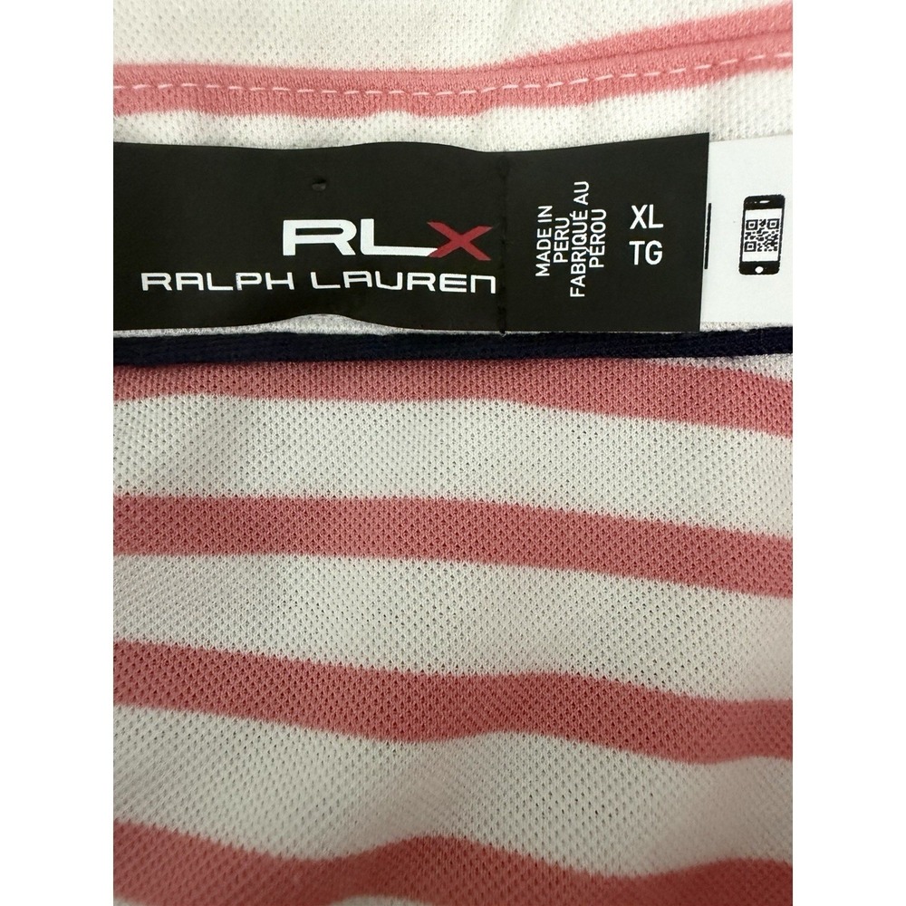 RLX Ralph Lauren Mens XL Golf Polo Shirt Pink White Striped Wicking Performance - Picture 10 of 12